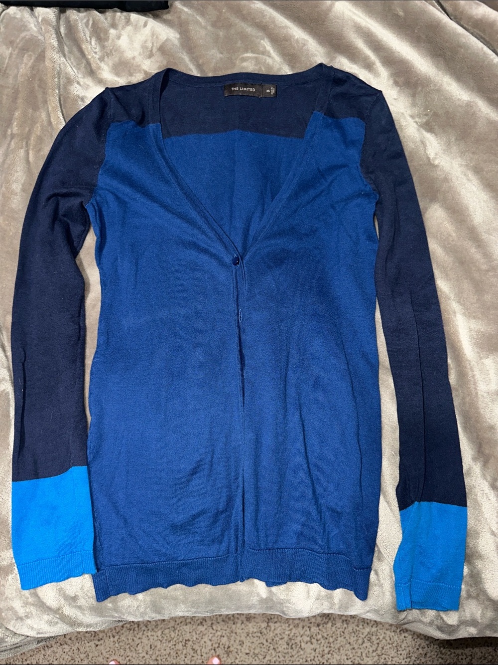 The Limited Two-Tone Blue V-Neck Cardigan